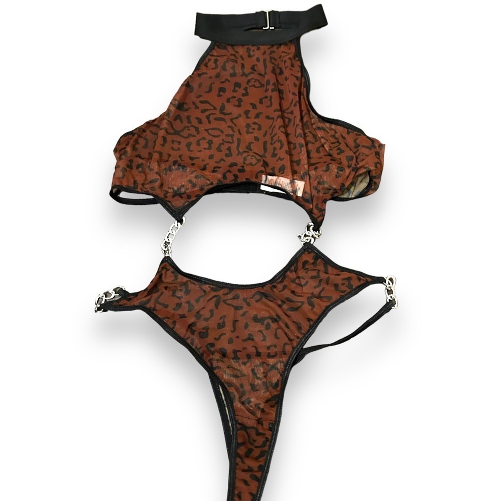 Mesh leopard and chain lingerie bodysuit 1X - Picture 1 of 5